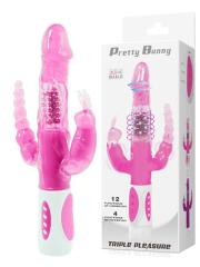 Вибратор тройного действия с ротацией Pretty Bunny Triple Pleasure 
