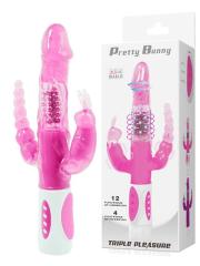 Вибратор тройного действия с ротацией Pretty Bunny Triple Pleasure 